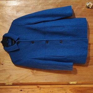 Lands' End Womens Boiled Wool Jacket Neptune Blue Button Front Peacoat Size 12